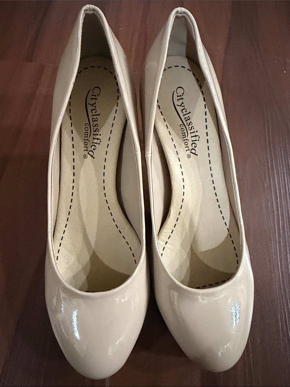 Cityclassified Patent Nude/Beige Round-Toe Women's Flats